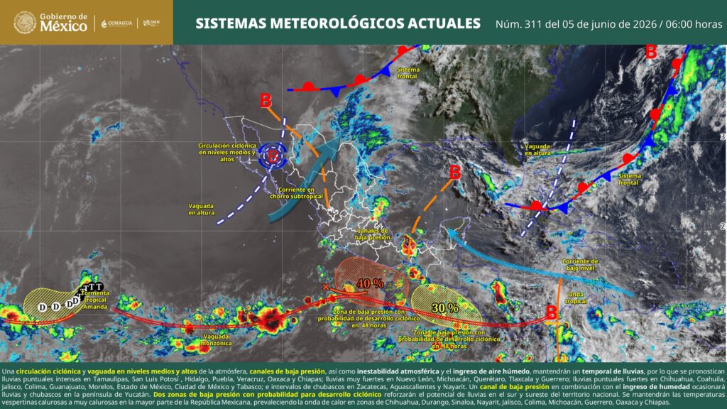 Interacción de sistemas atmosféricos provocarán lluvias significativas en Oaxaca